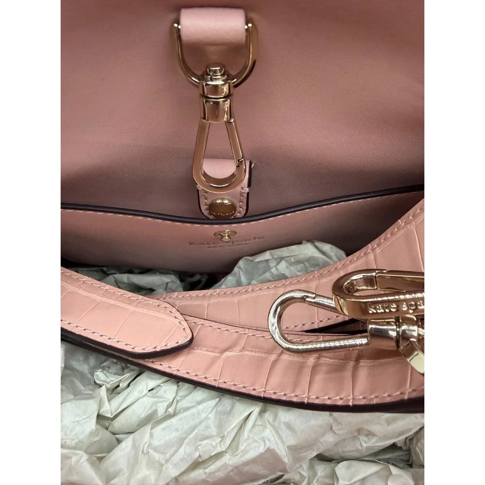 NWOT Kate Spade New York Women's Croc-Embossed Leather & Suede Satchel Bag Pink